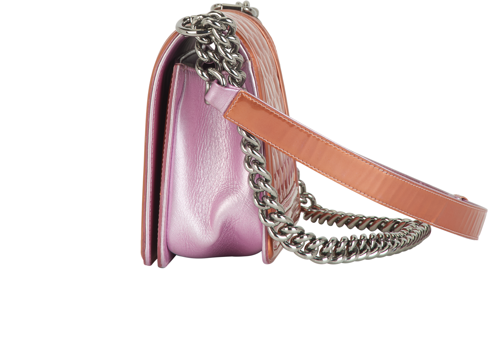 Medium Boy Bag, &pound;1,800, Handbags, Bronze/Purple, Patent Leather, Bottom view